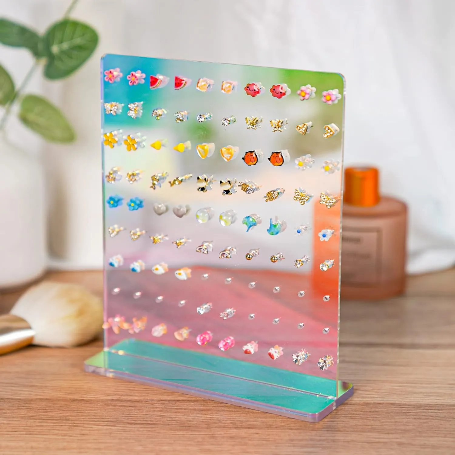 NiHome Acrylic Earring Stand 3PCS, Exquisite Double-Sided Acrylic Earring Organizer with 90 Holes Each - Lightweight and Sturdy Material, Unique Design with Larger Holes for Special Sizes