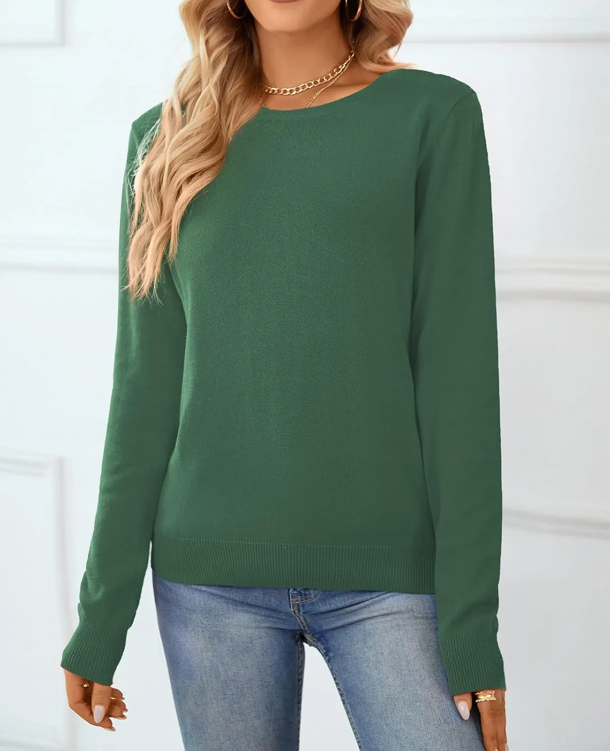 QUALFORT Women's Sweater 100% Cotton Long Sleeeve Pullover Sweater Soft Lightweight Knit Tops 2025