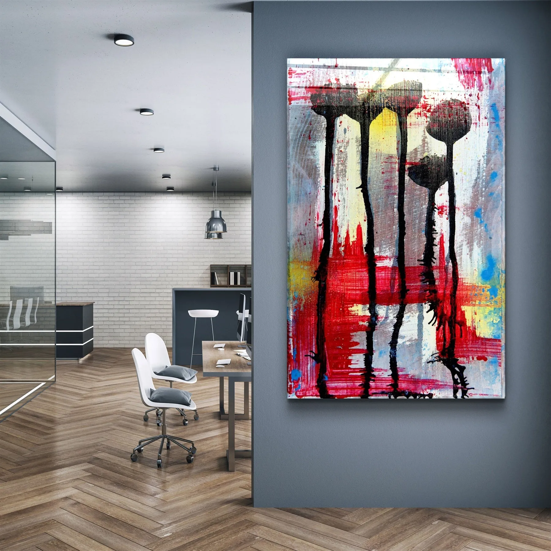 ・"Abstract Flowers"・Glass Wall Art