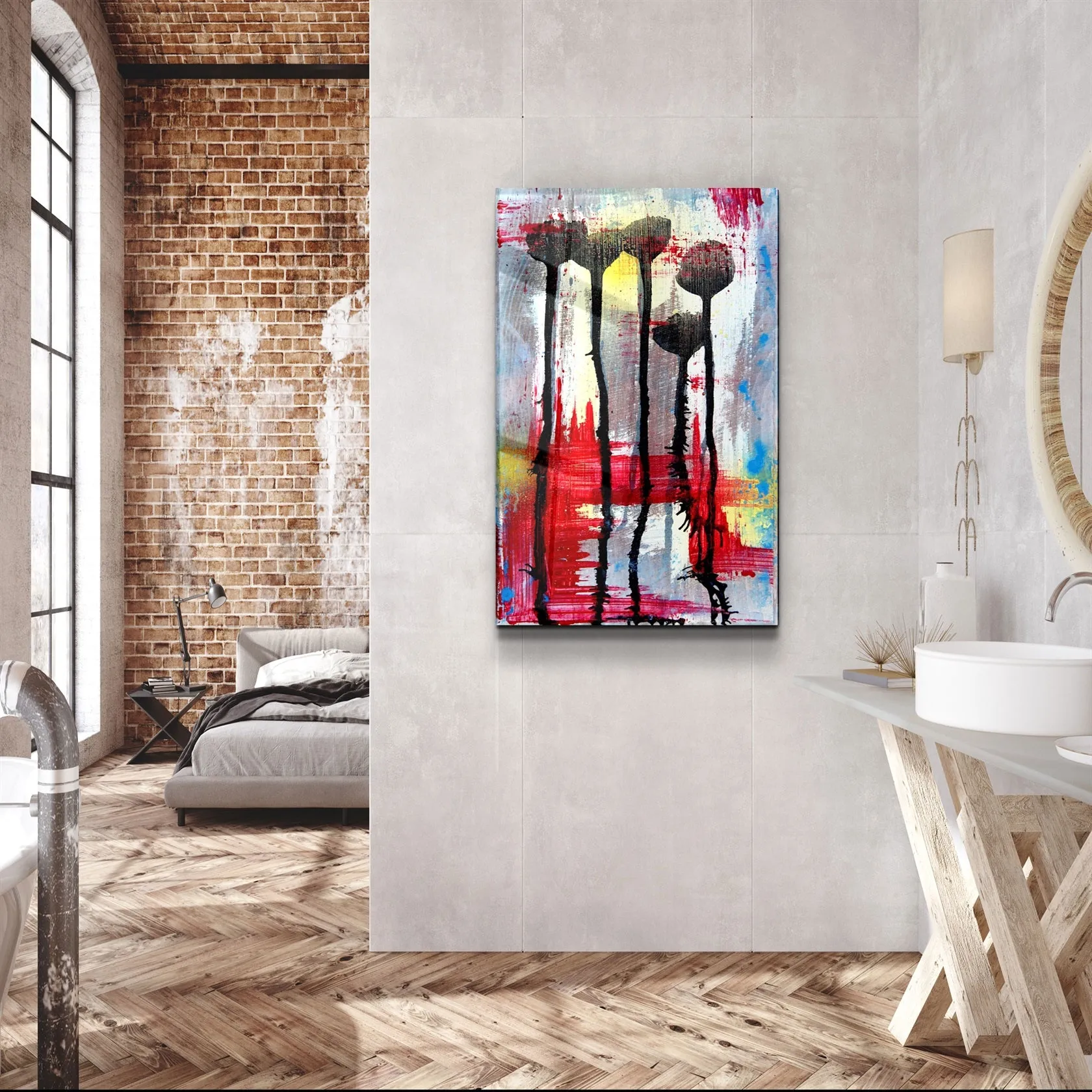 ・"Abstract Flowers"・Glass Wall Art