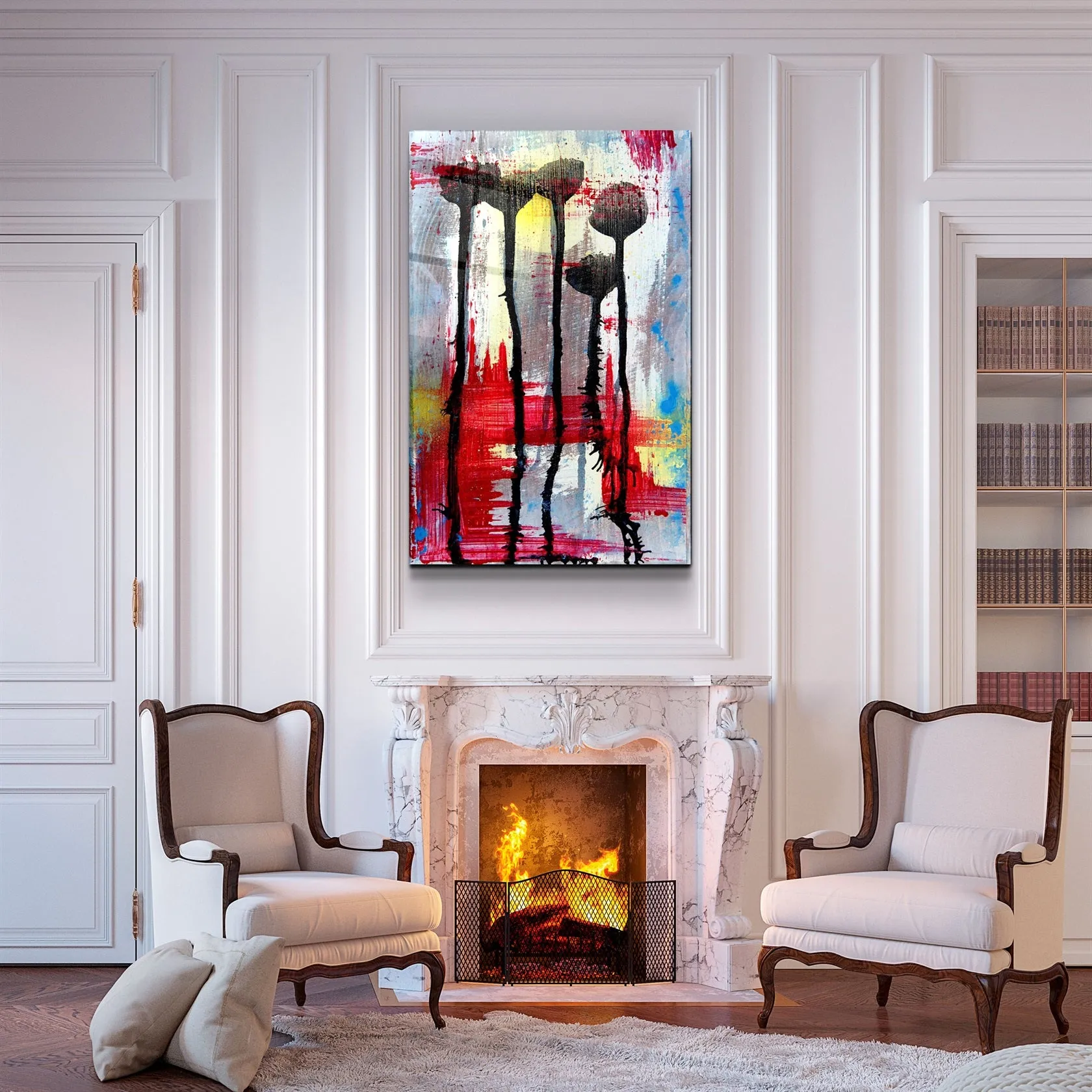 ・"Abstract Flowers"・Glass Wall Art