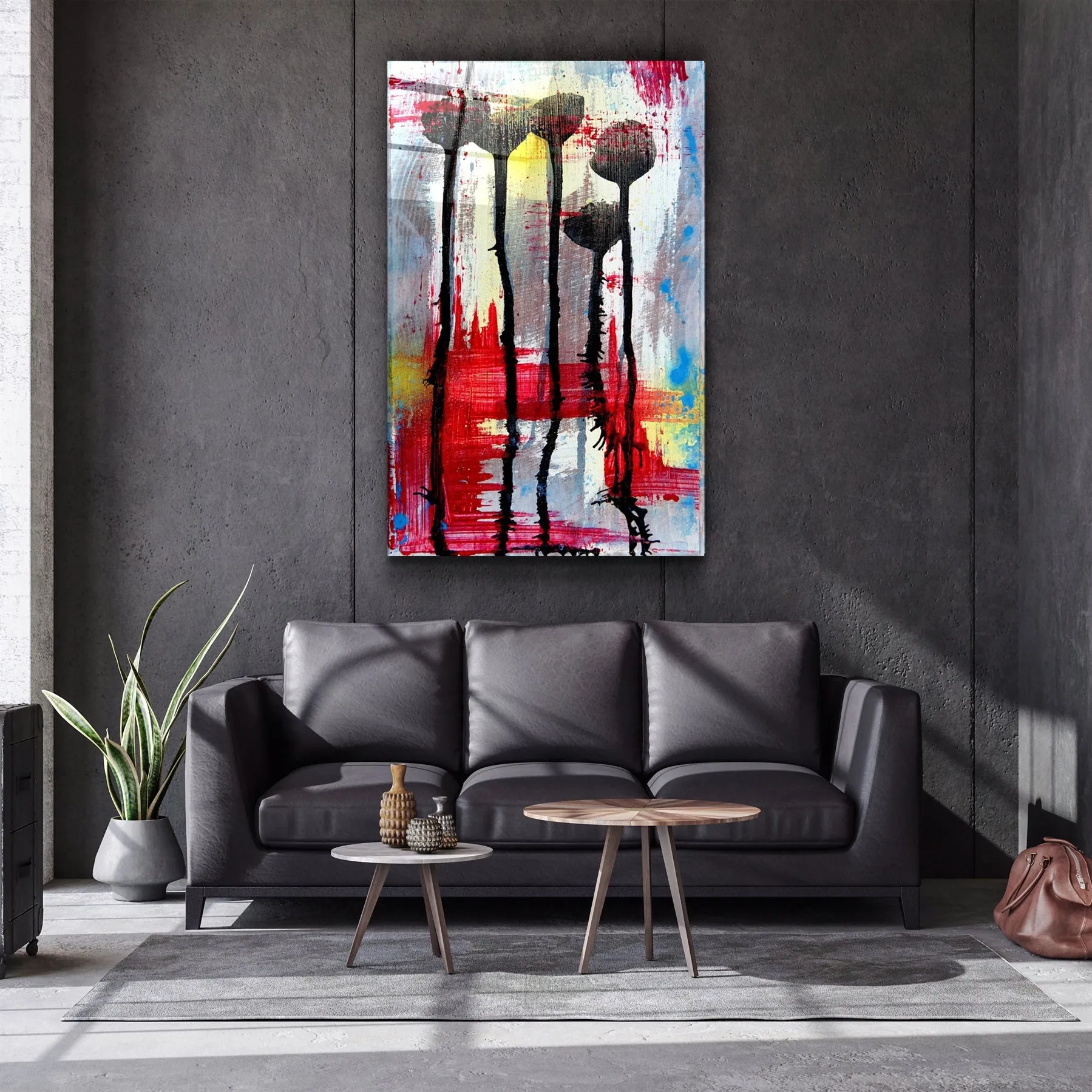 ・"Abstract Flowers"・Glass Wall Art