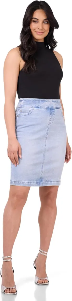 REKUCCI Womens Ease into Comfort Pull-On Stretch Denim Skirt  Soft Jean Fabric, Flattering Slim Fit, All-Day Comfort