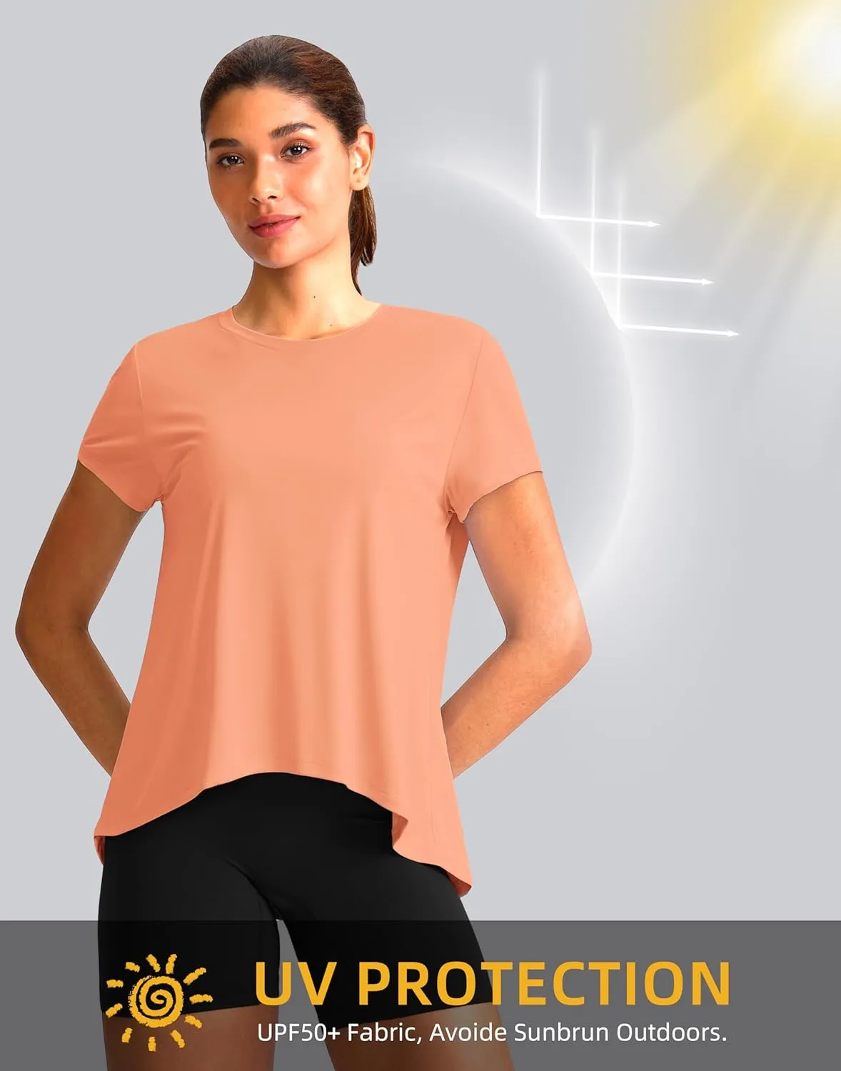 SANTINY Short Sleeve Workout Tops for Women Loose Yoga T-Shirts Sun Protection Breathable Running Athletic Tee Shirts