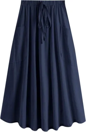 SweatyRocks Women's Casual High Waist Pleated A-Line Midi Skirt with Pocket