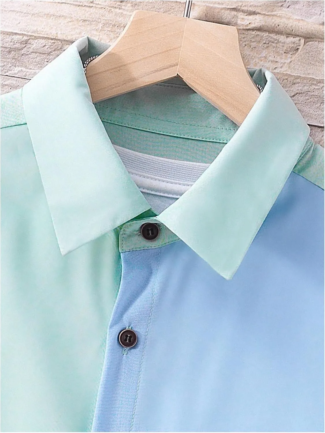 WDIRARA Men's Colorblock Button Down Short Sleeve Pocket Front Shirt Tops