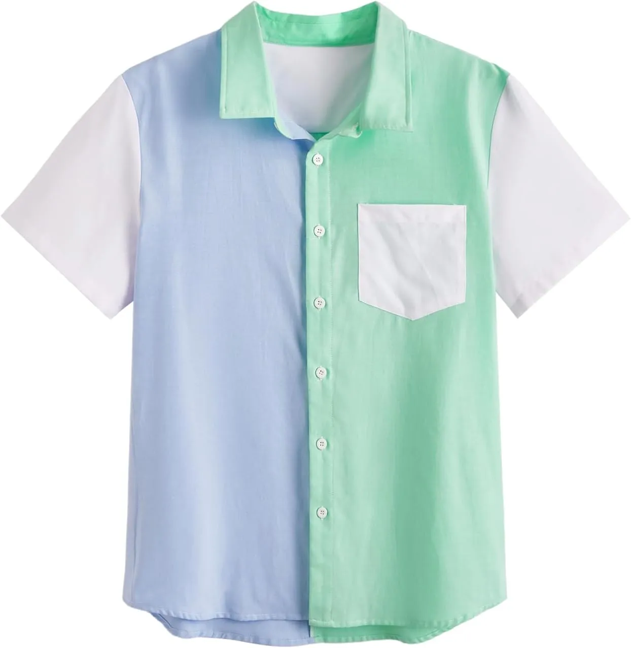 WDIRARA Men's Colorblock Button Down Short Sleeve Pocket Front Shirt Tops