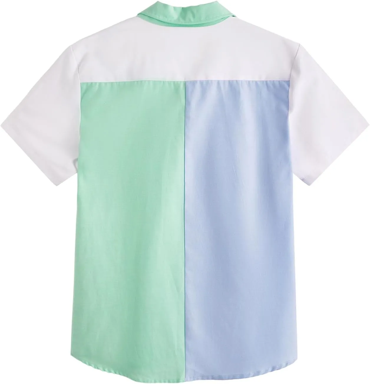 WDIRARA Men's Colorblock Button Down Short Sleeve Pocket Front Shirt Tops