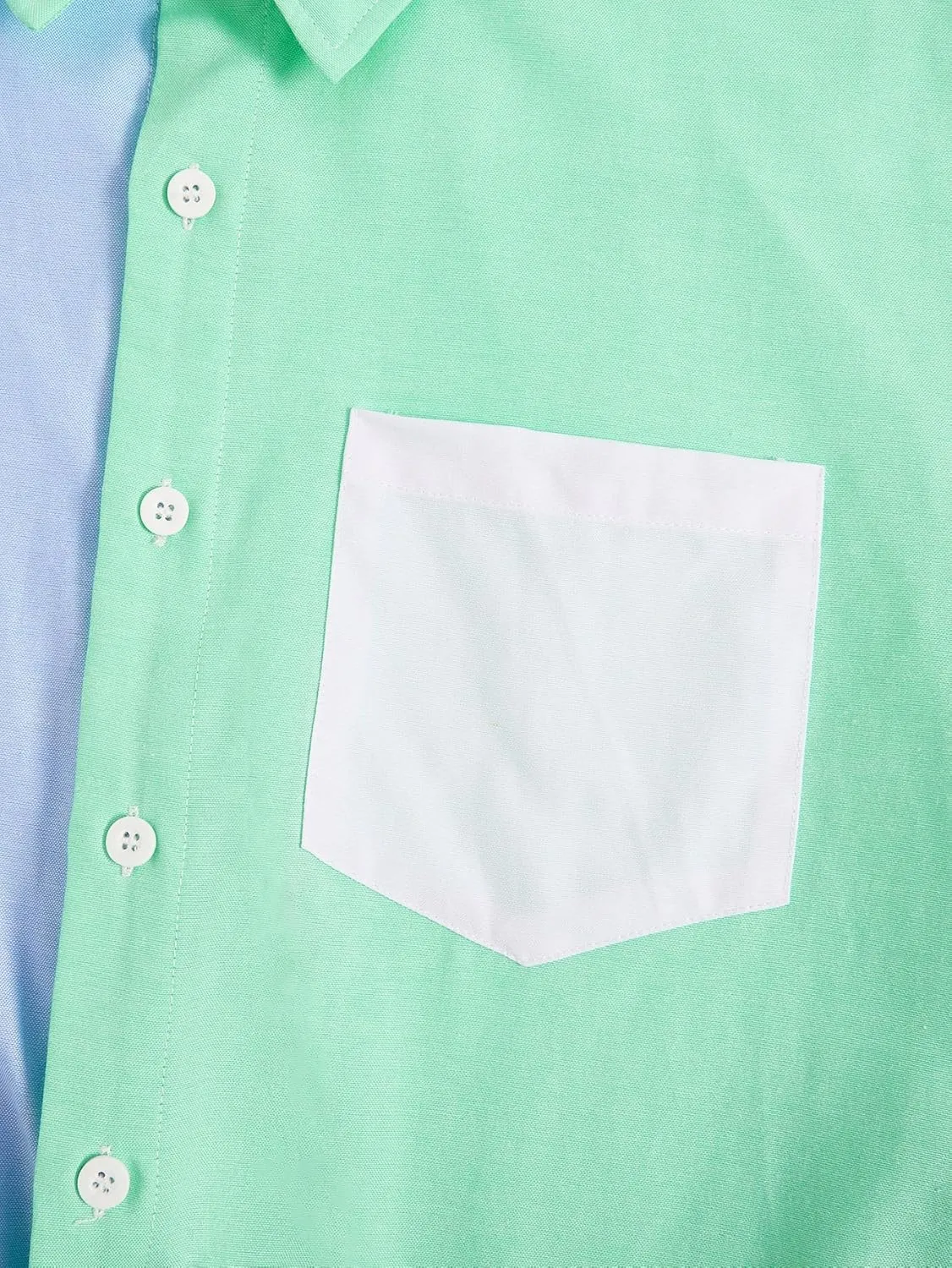 WDIRARA Men's Colorblock Button Down Short Sleeve Pocket Front Shirt Tops