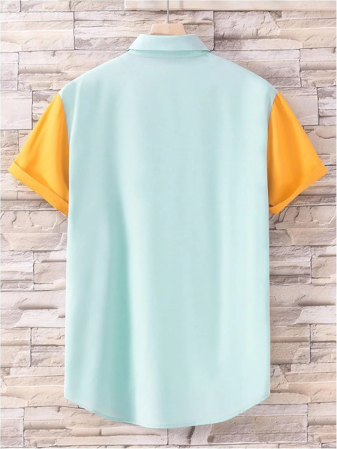 WDIRARA Men's Colorblock Button Down Short Sleeve Pocket Front Shirt Tops