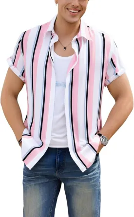 WDIRARA Men's Colorblock Button Down Short Sleeve Pocket Front Shirt Tops
