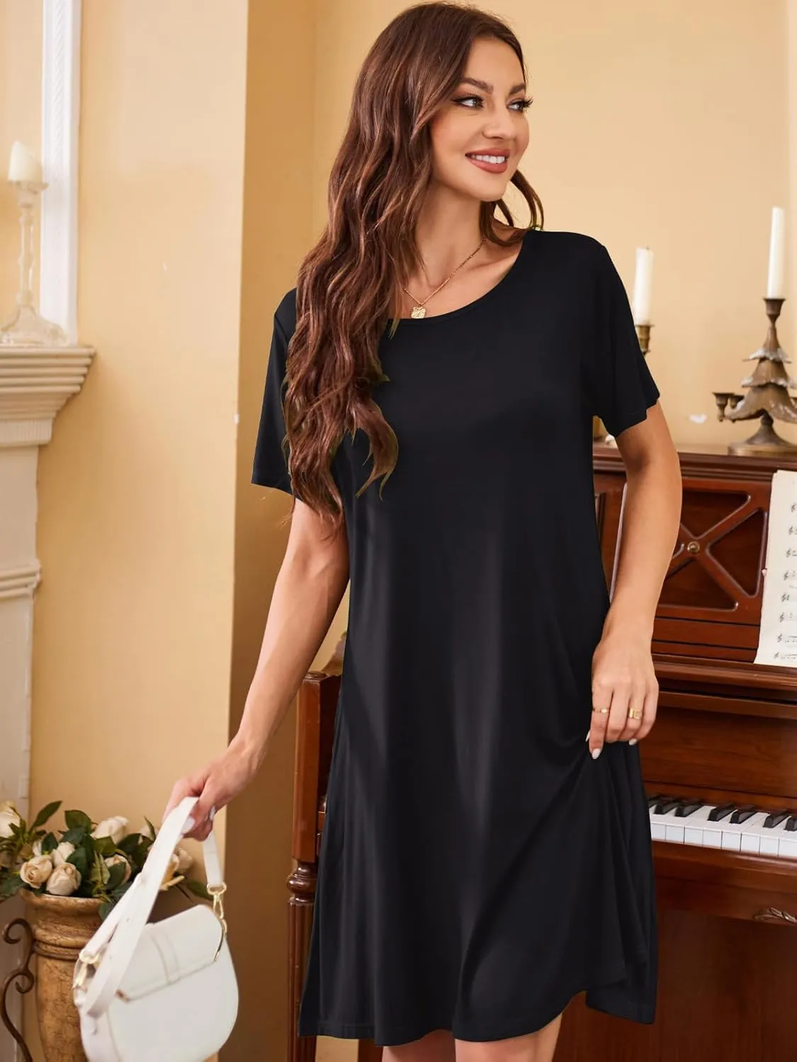 Women's Summer Dresses 2025 Casual T Shirt Dress Short Sleeve Loose Flowy Sundress Swing Tunic Dress with Pockets