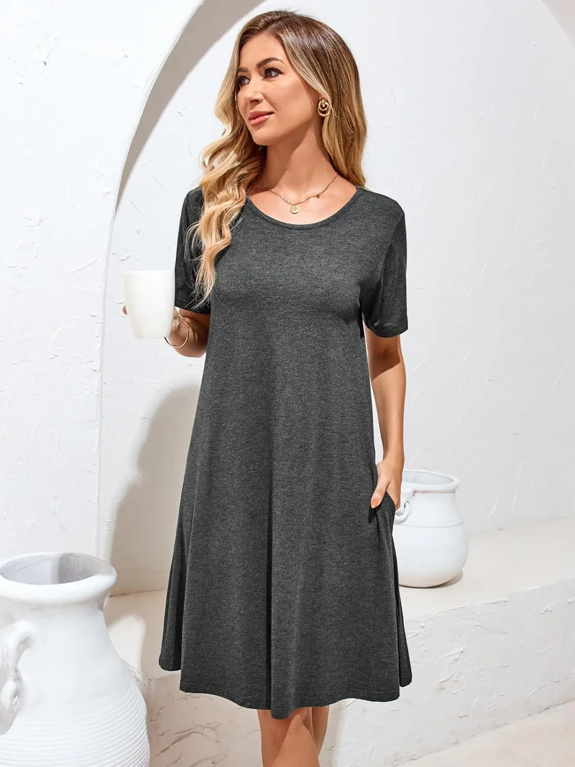 Women's Summer Dresses 2025 Casual T Shirt Dress Short Sleeve Loose Flowy Sundress Swing Tunic Dress with Pockets