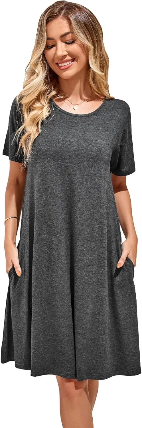 Women's Summer Dresses 2025 Casual T Shirt Dress Short Sleeve Loose Flowy Sundress Swing Tunic Dress with Pockets