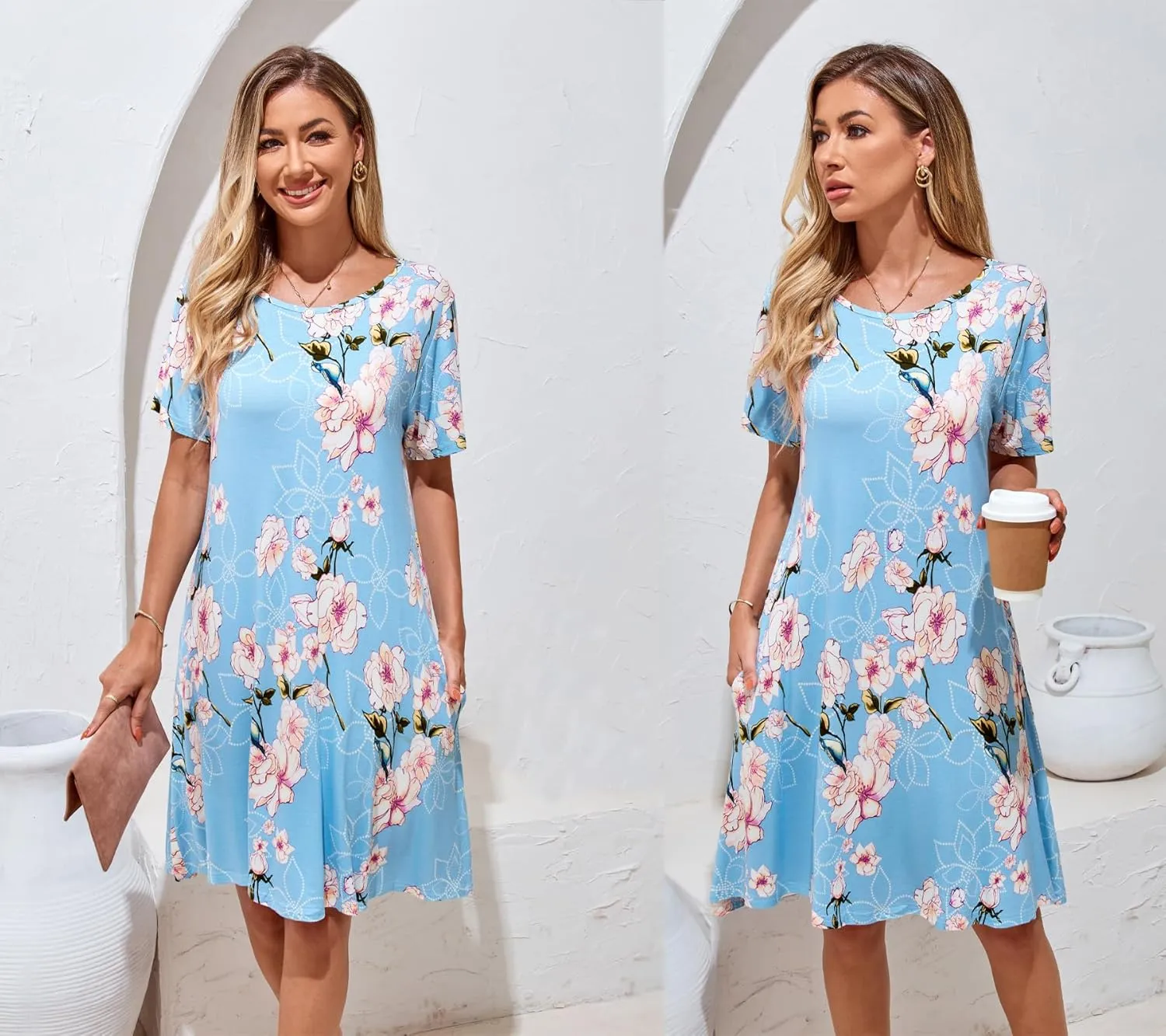 Women's Summer Dresses 2025 Casual T Shirt Dress Short Sleeve Loose Flowy Sundress Swing Tunic Dress with Pockets
