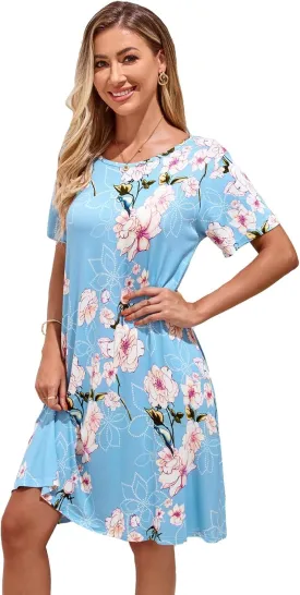 Women's Summer Dresses 2025 Casual T Shirt Dress Short Sleeve Loose Flowy Sundress Swing Tunic Dress with Pockets