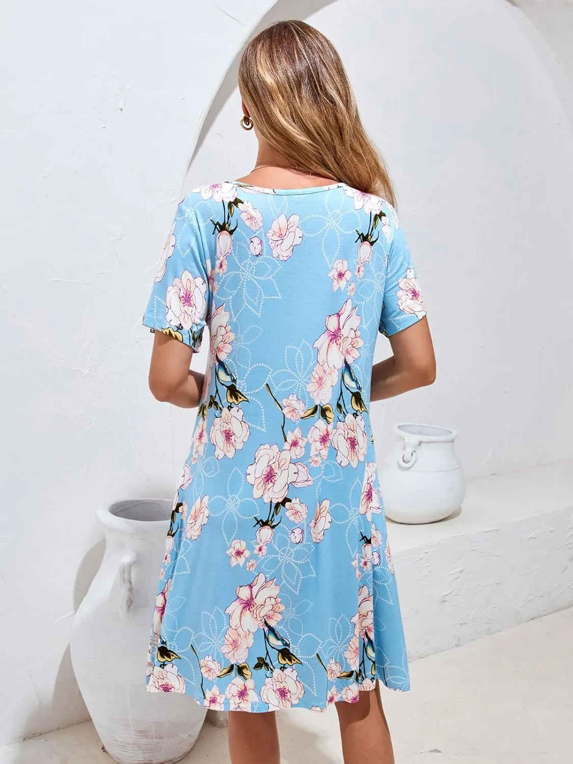 Women's Summer Dresses 2025 Casual T Shirt Dress Short Sleeve Loose Flowy Sundress Swing Tunic Dress with Pockets