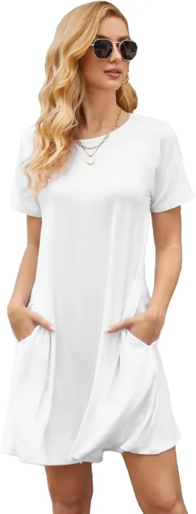 Women's Summer Dresses 2025 Casual T Shirt Dress Short Sleeve Loose Flowy Sundress Swing Tunic Dress with Pockets
