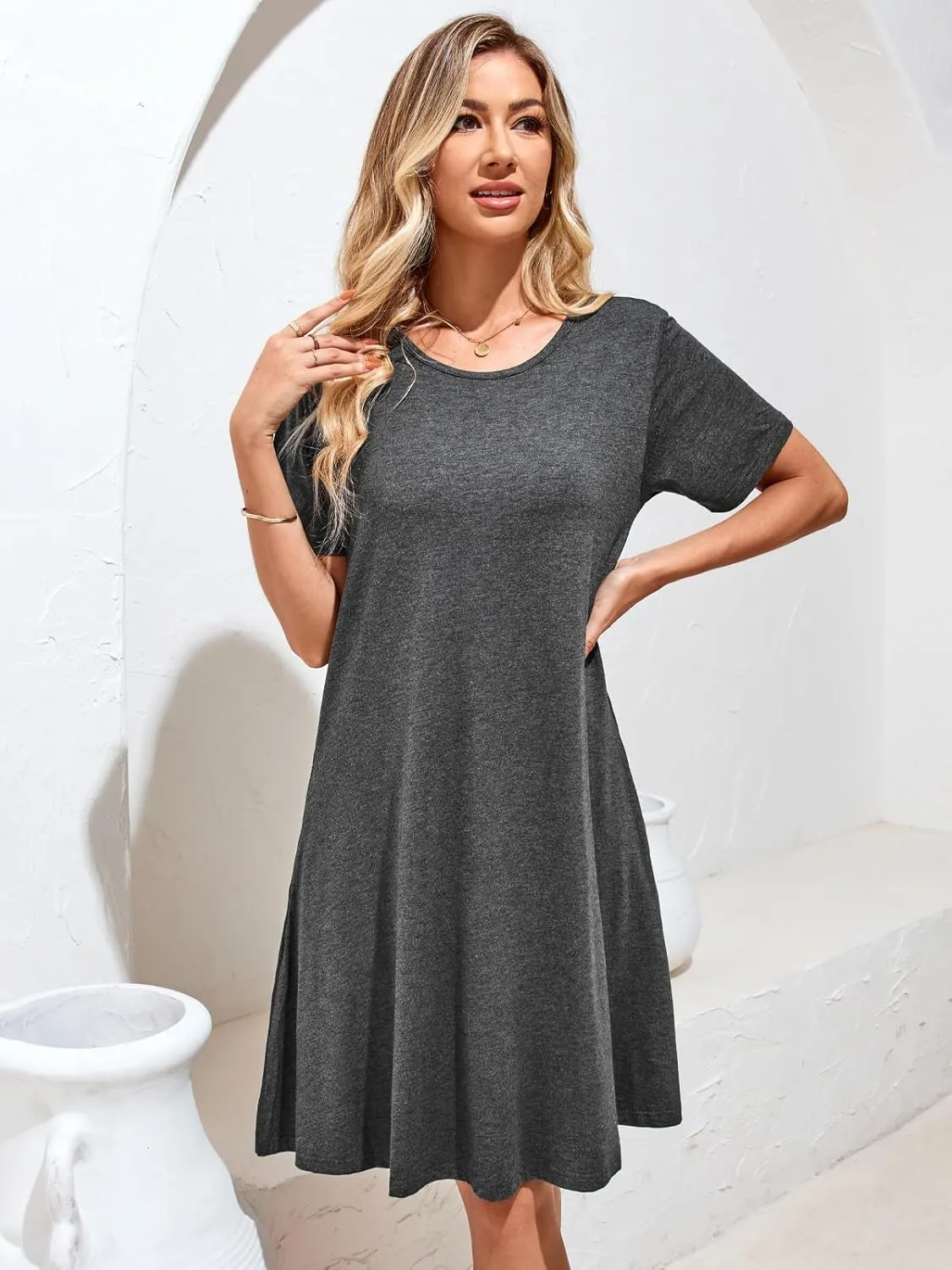 Women's Summer Dresses 2025 Casual T Shirt Dress Short Sleeve Loose Flowy Sundress Swing Tunic Dress with Pockets