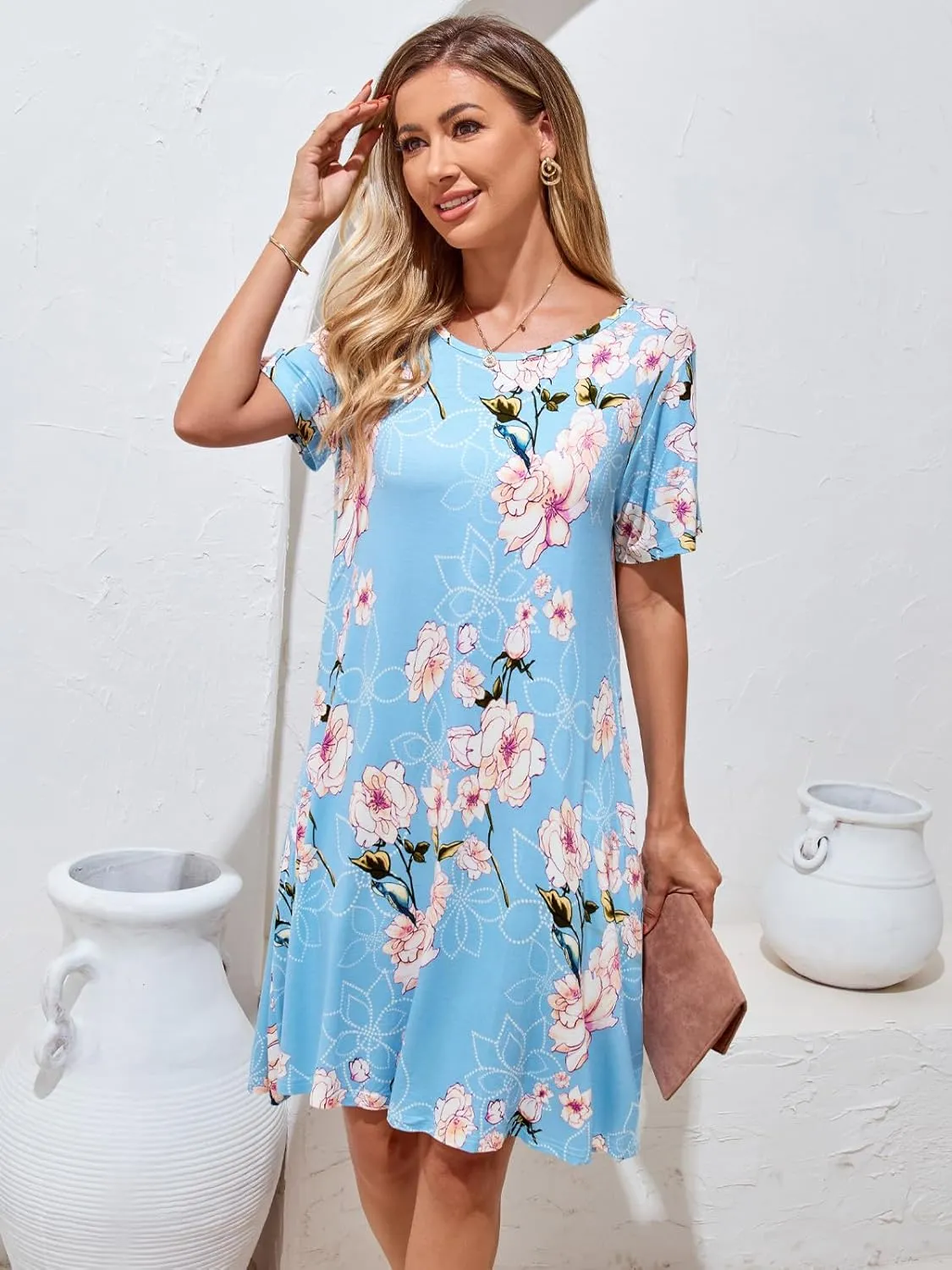 Women's Summer Dresses 2025 Casual T Shirt Dress Short Sleeve Loose Flowy Sundress Swing Tunic Dress with Pockets