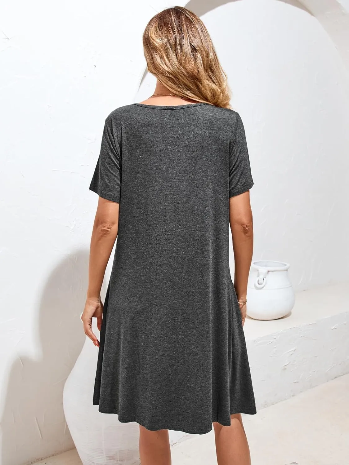 Women's Summer Dresses 2025 Casual T Shirt Dress Short Sleeve Loose Flowy Sundress Swing Tunic Dress with Pockets
