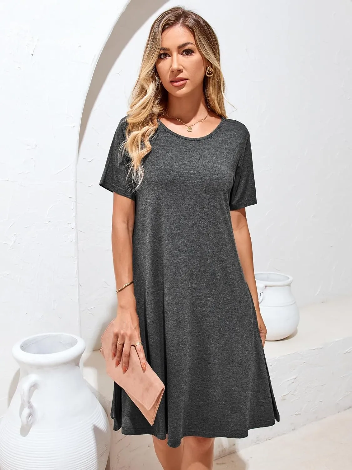 Women's Summer Dresses 2025 Casual T Shirt Dress Short Sleeve Loose Flowy Sundress Swing Tunic Dress with Pockets