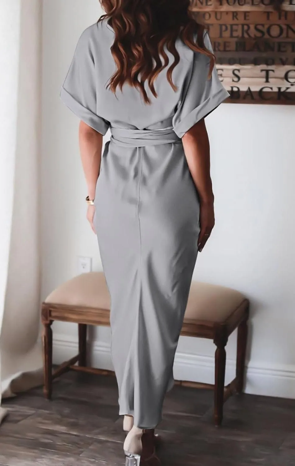 Women's Swing Classic Cute Maxi Ruched Breathable Shirt Dresses Bownot Slim Fitted Dress