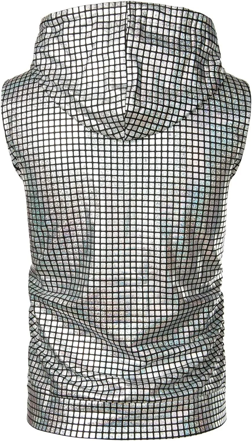 ZEROYAA Mens Shiny Metallic Zip Up Sleeveless Hooded Vest T Shirt with Kangaroo Pocket